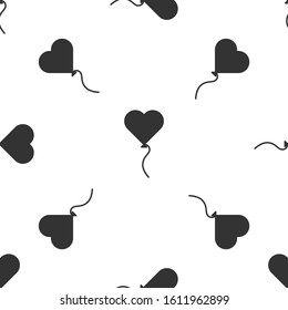 Grey Balloons in form of heart with ribbon icon isolated seamless pattern on white background. Valentines day symbol.  Vector Illustration