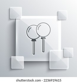 Grey Balloons with ribbon icon isolated on grey background. Square glass panels. Vector