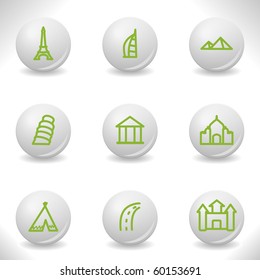 Grey balls with green icon and shadow (set 11).