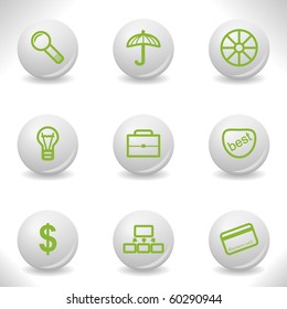 Grey balls with green icon and shadow (set 24).