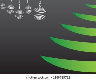 Grey balls ornaments and Green tree on Black background