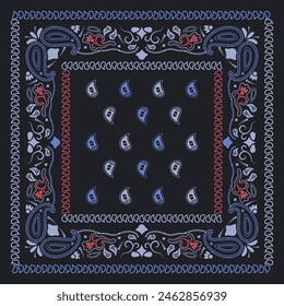 Grey bandana kerchief paisley fabric patchwork abstract vector seamless pattern.