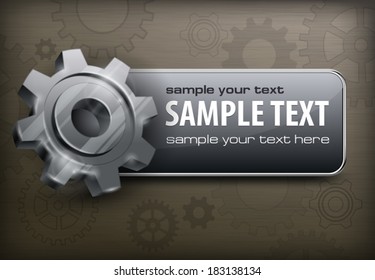 Grey banner with gears, mechanical vector illustration