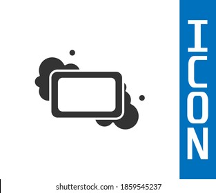 Icono de barra gris del jabón aislado en fondo blanco. Barra de jabón con burbujas.  Vector