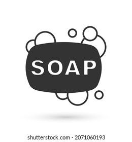 Grey Bar of soap icon isolated on white background. Soap bar with bubbles.  Vector