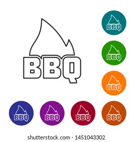 Grey Barbecue fire flame line icon isolated on white background. Heat symbol. BBQ grill party. Set icon in color circle buttons. Vector Illustration