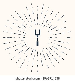 Grey Barbecue fork icon isolated on beige background. BBQ fork sign. Barbecue and grill tool. Abstract circle random dots. Vector