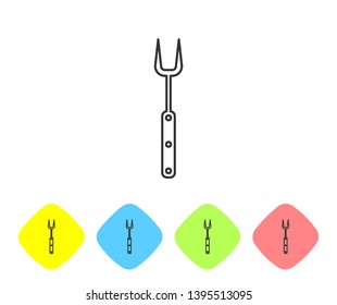 Grey Barbecue fork line icon isolated on white background. BBQ fork sign. Barbecue and grill tool. Set icon in color rhombus buttons. Vector Illustration