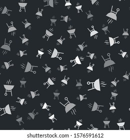 Grey Barbecue grill icon isolated seamless pattern on black background. BBQ grill party.  Vector Illustration