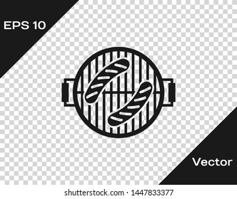 Grey Barbecue grill with sausage icon isolated on transparent background. BBQ grill party. Vector Illustration