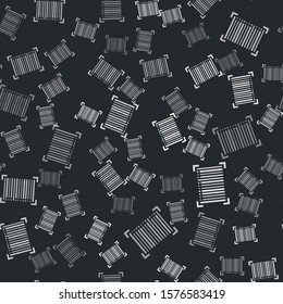 Grey Barcode icon isolated seamless pattern on black background.  Vector Illustration