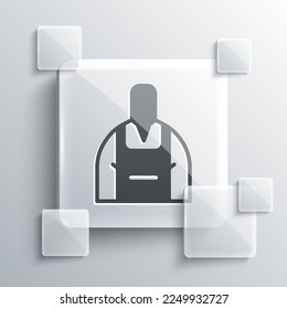 Grey Barista icon isolated on grey background. Square glass panels. Vector Illustration