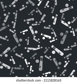 Grey Baseball bat with ball icon isolated seamless pattern on black background.  Vector