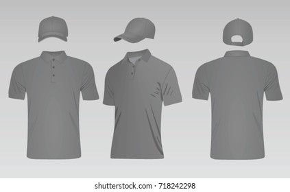 Grey baseball cap and polo t shirt. vector illustration