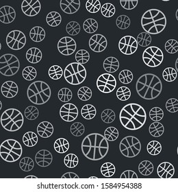Grey Basketball ball icon isolated seamless pattern on black background. Sport symbol.  Vector Illustration
