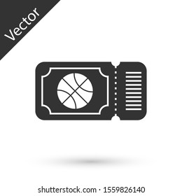Grey Basketball game ticket icon isolated on white background.  Vector Illustration