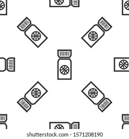 Grey Basketball game ticket icon isolated seamless pattern on white background.  Vector Illustration