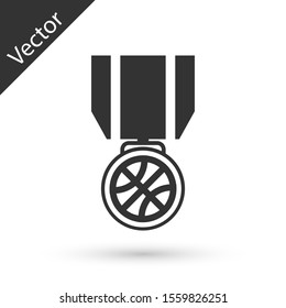Grey Basketball medal with ribbon icon isolated on white background.  Vector Illustration