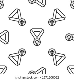 Grey Basketball medal with ribbon icon isolated seamless pattern on white background.  Vector Illustration