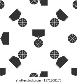 Grey Basketball medal with ribbon icon isolated seamless pattern on white background.  Vector Illustration