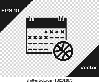Grey Basketball on sport calendar icon isolated on transparent background.  Vector Illustration