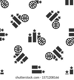 Grey Basketball over sports winner podium icon isolated seamless pattern on white background.  Vector Illustration