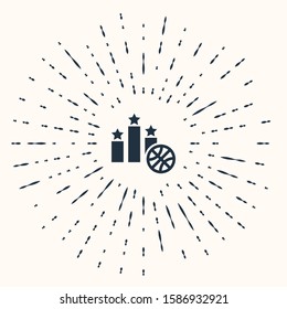 Grey Basketball over sports winner podium icon isolated on beige background. Abstract circle random dots. Vector Illustration
