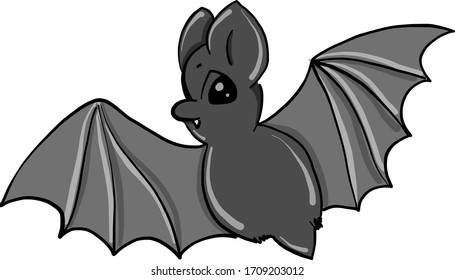 Grey bat with eyes, illustration, vector on white background