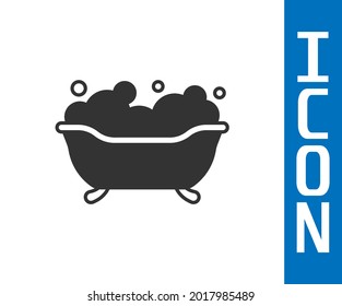 Grey Bathtub with foam bubbles inside icon isolated on white background.  Vector
