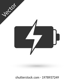 Grey Battery icon isolated on white background. Lightning bolt symbol.  Vector