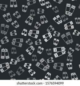Grey Battery icon isolated seamless pattern on black background. Lightning bolt symbol.  Vector Illustration