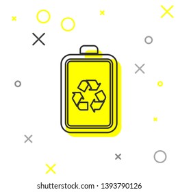 Grey Battery with recycle symbol line icon isolated on white background. Battery with recycling symbol - renewable energy concept. Vector Illustration