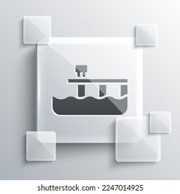 Grey Beach pier dock icon isolated on grey background. Square glass panels. Vector