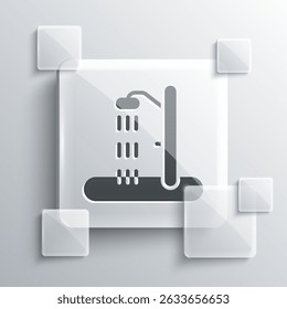 Grey Beach shower icon isolated on grey background. Square glass panels. Vector