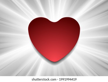 Grey beams St Valentines Day background with red heart. Vector greeting card design