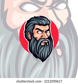 Mascota vectora de la cabeza del anciano con barba gris