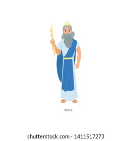 Grey bearded greek god Zeus in long blue clothes