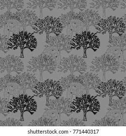 Grey bears and trees seamless vector pattern