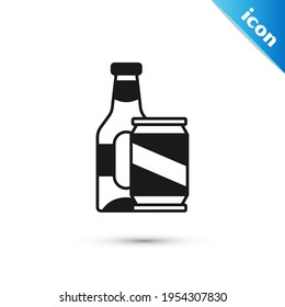 Grey Beer bottle and beer can icon isolated on white background.  Vector