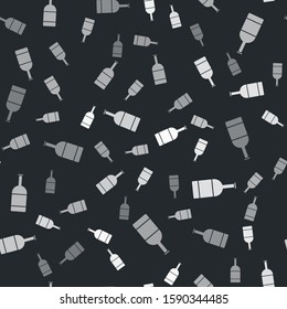 Grey Beer bottle icon isolated seamless pattern on black background.  Vector Illustration