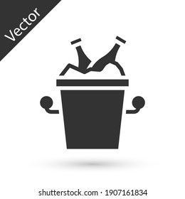 Grey Beer bottles in ice bucket icon isolated on white background. Vector.