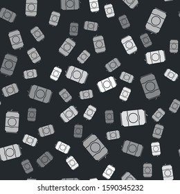 Grey Beer can icon isolated seamless pattern on black background.  Vector Illustration