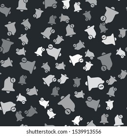 Grey Bell icon isolated seamless pattern on black background. New Notification icon. New message icon.  Vector Illustration