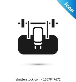 Grey Bench with barbel icon isolated on white background. Gym equipment. Bodybuilding, powerlifting, fitness concept.  Vector