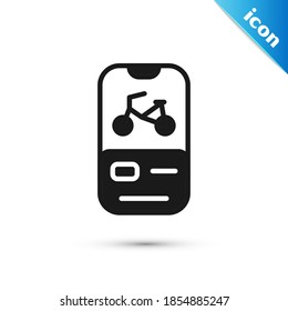 Grey Bicycle rental mobile app icon isolated on white background. Smart service for rent bicycles in the city. Mobile app for sharing system.  Vector