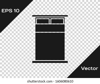 Grey Big bed for two or one person icon isolated on transparent background.  Vector Illustration