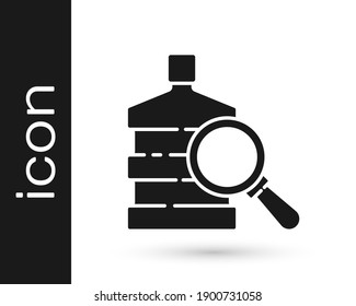 Grey Big bottle with clean water and magnifying glass icon isolated on white background. Plastic container for the cooler.  Vector Illustration