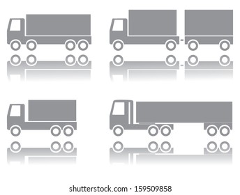 Grey big truck icon set. Abstract easy to edit icon set with four big trucks. Logistics icon collection. 