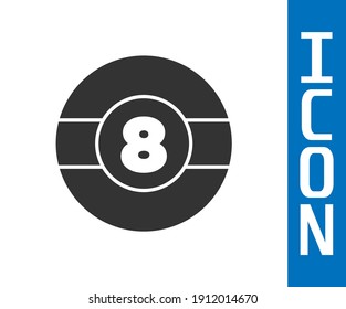 Grauer Billiard-Billard-Snookerball mit Nummer 8 Symbol einzeln auf weißem Hintergrund.  Vektorgrafik