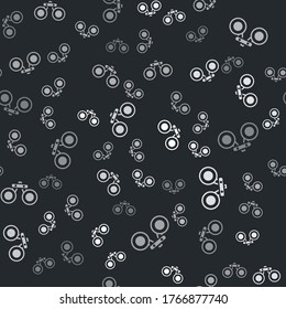 Grey Binoculars icon isolated seamless pattern on black background. Find software sign. Spy equipment symbol. Vector